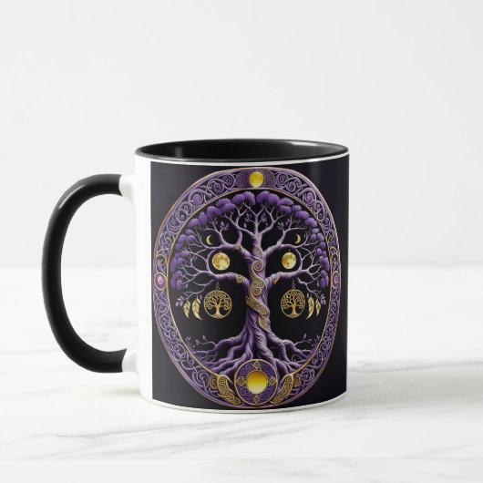 Purple and Gold Tree of Life Mandala マグカップ (左)