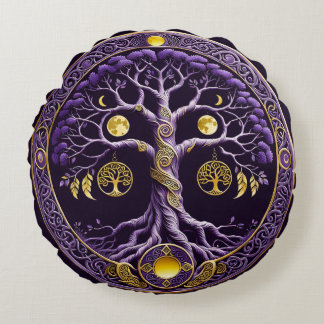 Purple and Gold Tree of Life Mandala ラウンドクッション