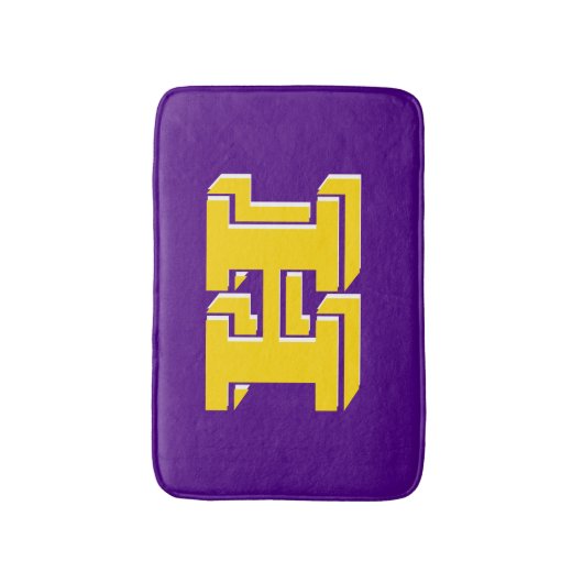 Purple and Gold Varsity Letter Style Monogram バスマット (正面縦)