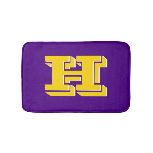 Purple and Gold Varsity Letter Style Monogram バスマット (正面)