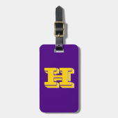 Purple and Gold Varsity Letter Style Monogram ラゲッジタグ (正面縦)
