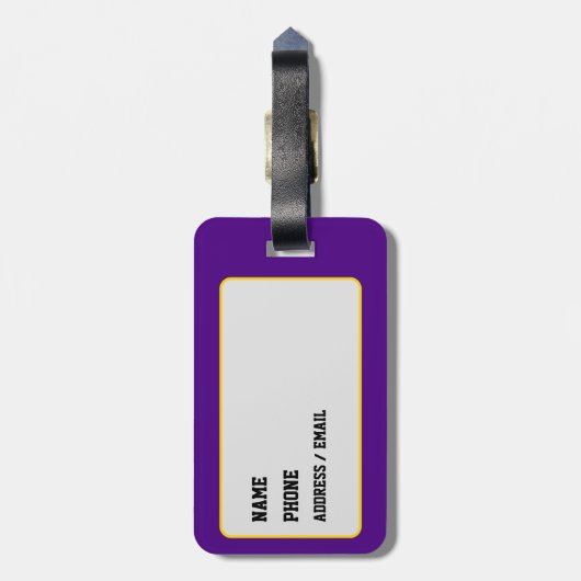 Purple and Gold Varsity Letter Style Monogram ラゲッジタグ (裏面縦)