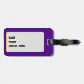 Purple and Gold Varsity Letter Style Monogram ラゲッジタグ (裏面横)