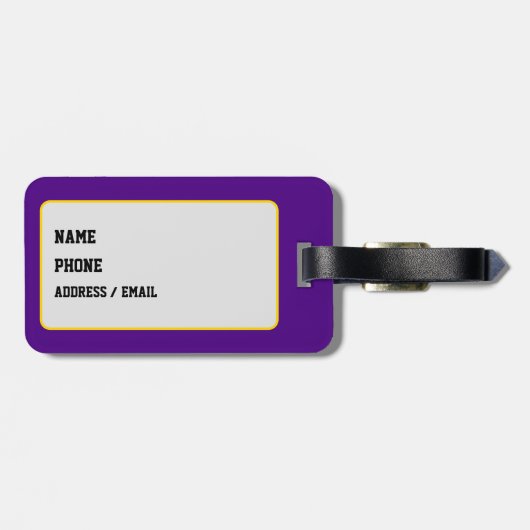 Purple and Gold Varsity Letter Style Monogram ラゲッジタグ (裏面横)