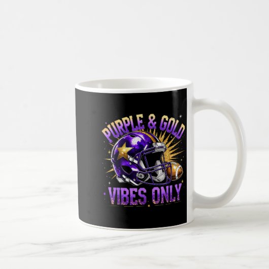 Purple And Gold Vibes Only Football Fan Gift コーヒーマグカップ (右)