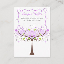 Purple and Green Bird Baby Shower Diaper Raffle エンクロージャーカード
