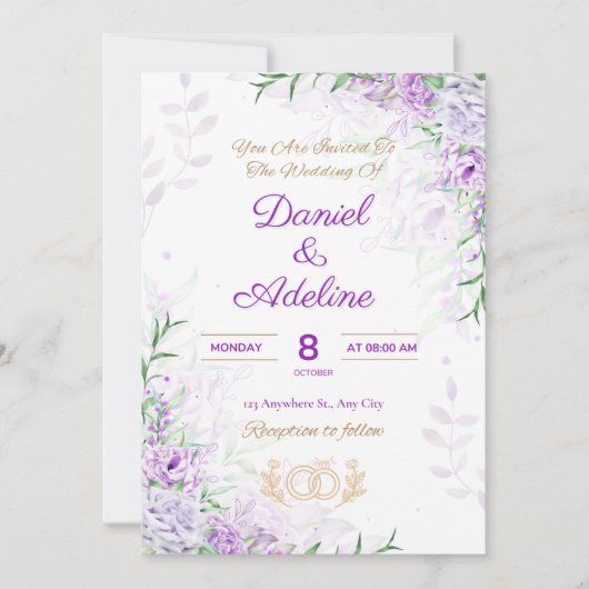 Purple and Green elegant wedding invitation 招待状 (正面)