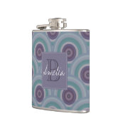 Purple and Green Retro Circles Pattern Monogram フラスク (左)