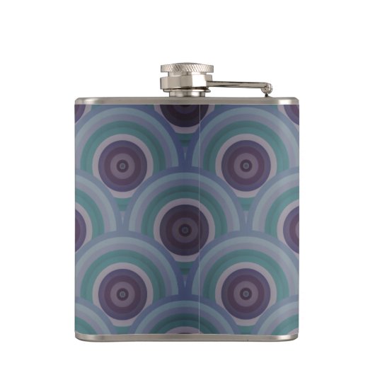Purple and Green Retro Circles Pattern Monogram フラスク (裏面)