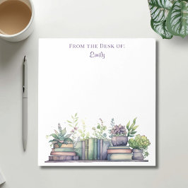 Purple and Green Watercolor Plant and Book ノートパッド