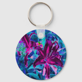 Purple and Hot Pink Abstract Oriental Lily Flowers キーホルダー
