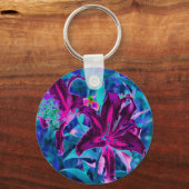 Purple and Hot Pink Abstract Oriental Lily Flowers キーホルダー (正面)