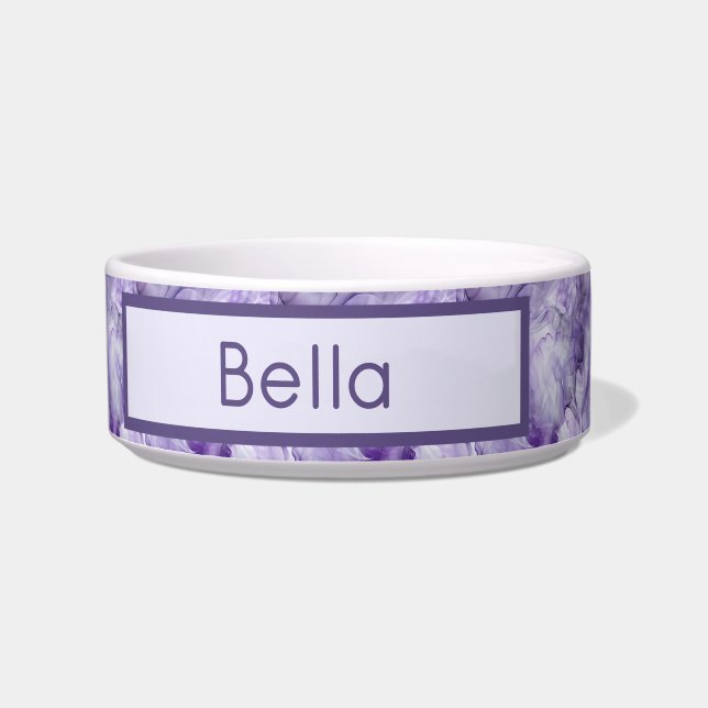Purple and Lavender Alcohol Ink Marble Swirls Dog ボウル (正面)