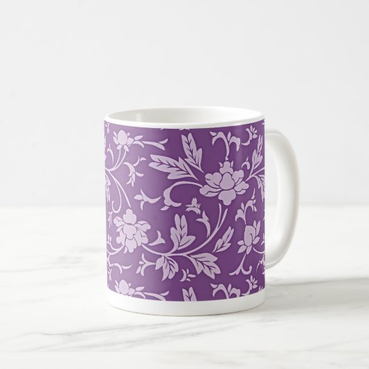 Purple and lavender floral pattern コーヒーマグカップ (正面右)