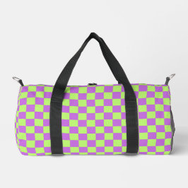 Purple and lime checkered Print Cut Sew duffel bag ダッフルバッグ