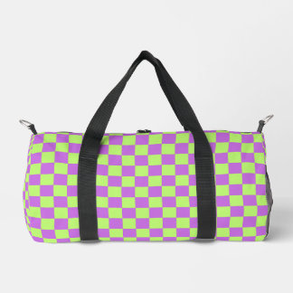 Purple and lime checkered Print Cut Sew duffel bag ダッフルバッグ