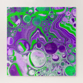 Purple and Lime Green Marble Fluid Art   ジグソーパズル (横)