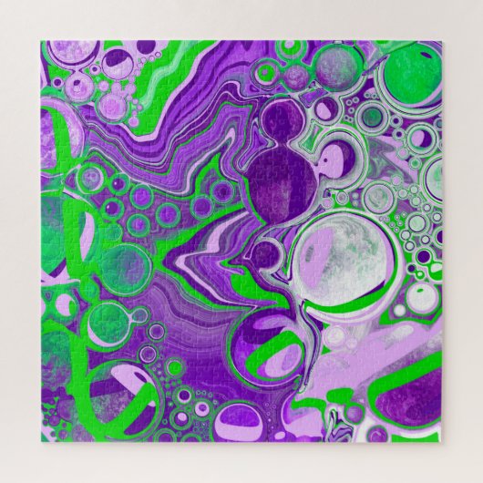 Purple and Lime Green Marble Fluid Art   ジグソーパズル (縦)