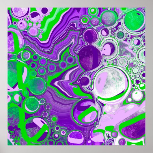 Purple and Lime Green Marble Fluid Art ポスター (正面)