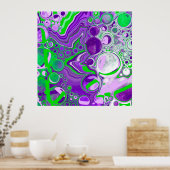 Purple and Lime Green Marble Fluid Art ポスター (キッチン)