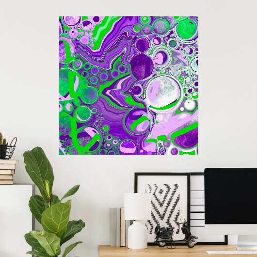 Purple and Lime Green Marble Fluid Art ポスター (ホームオフィス)