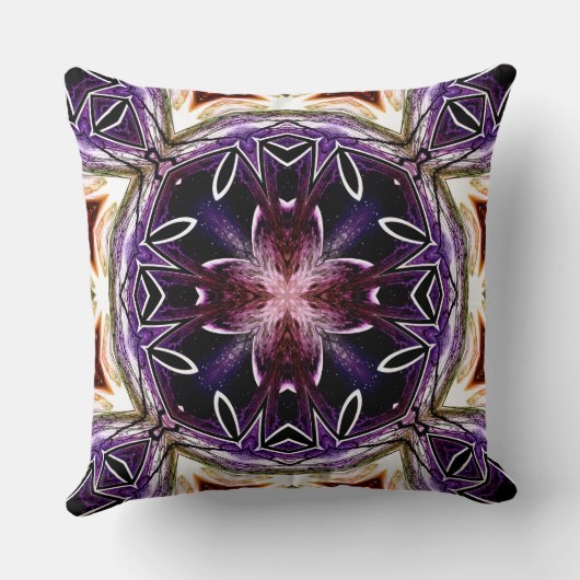 Purple and Magenta Cosmic Kaleidoscope Pattern クッション (裏面)