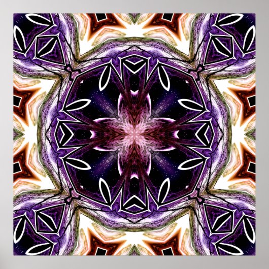 Purple and Magenta Cosmic Kaleidoscope Pattern ポスター (正面)