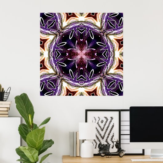 Purple and Magenta Cosmic Kaleidoscope Pattern ポスター (ホームオフィス)