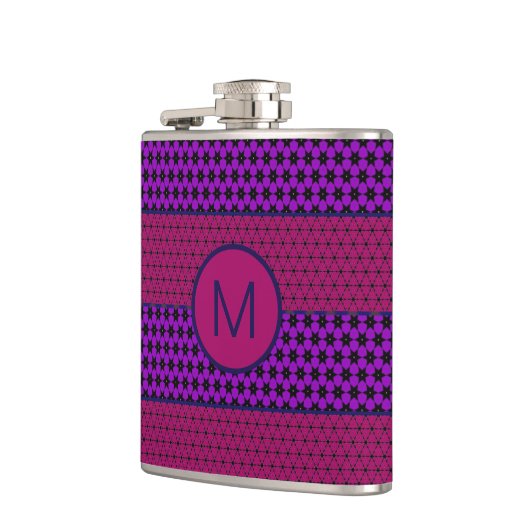 Purple and Magenta Pattern Striped Monogram フラスク (左)