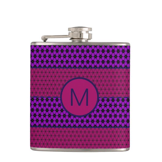 Purple and Magenta Pattern Striped Monogram フラスク (正面)