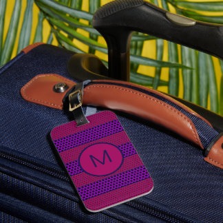 Purple and Magenta Pattern Striped Monogram ラゲッジタグ