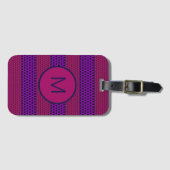 Purple and Magenta Pattern Striped Monogram ラゲッジタグ (正面横)