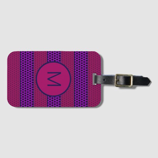 Purple and Magenta Pattern Striped Monogram ラゲッジタグ (正面横)