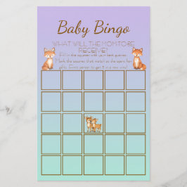 Purple and Mint Woodland Animal Baby Shower Bingo
