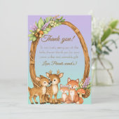 Purple and Mint Woodland Animal Baby Shower Thanks 招待状 (スタンド正面)