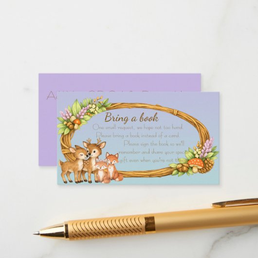 Purple and Mint Woodland Animals Book Request エンクロージャーカード (正面/裏面インサイチュ)