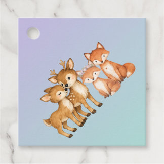 Purple and Mint Woodland Animals Favor Tags フェイバータグ