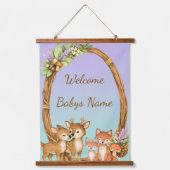 Purple and Mint Woodland Animals Wall Tapestry 吊り下げ型タペストリー (正面)