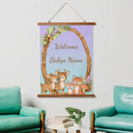 Purple and Mint Woodland Animals Wall Tapestry 吊り下げ型タペストリー