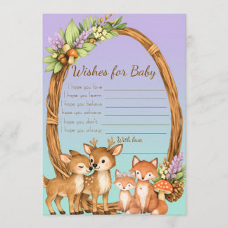 Purple and Mint Woodland Animals Wishes for Baby アドバイスカード