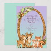 Purple and Mint Woodland Baby Shower Invite 招待状 (正面/裏面)