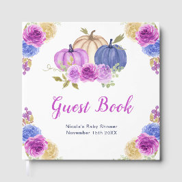 Purple and Navy Blue Floral Pumpkins Baby Shower ゲストブック