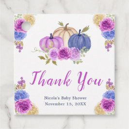 Purple and Navy Blue Floral Pumpkins Baby Shower フェイバータグ