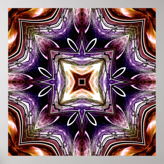 Purple and Orange Cosmic Kaleidoscope Design ポスター (正面)