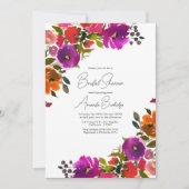 Purple and Orange Floral Bridal Shower 招待状 (正面)