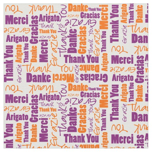 Purple and Orange Thank You Word Cloud ファブリック (クローズアップ)