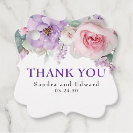 Purple and Pink Floral Botanical Wedding Thank You フェイバータグ