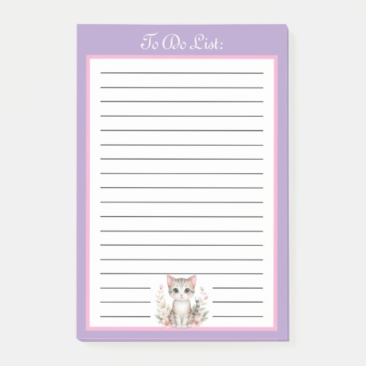 Purple and Pink Floral Cat To Do List ポストイット (正面)