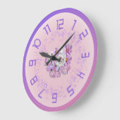 Purple and pink floral wall clock ラージ壁時計 (傾斜)