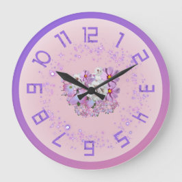 Purple and pink floral wall clock ラージ壁時計
